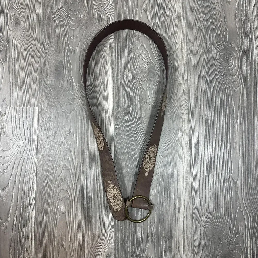 Gap Brown Leather Belt with Paisley Details and Gold‎ Buckle